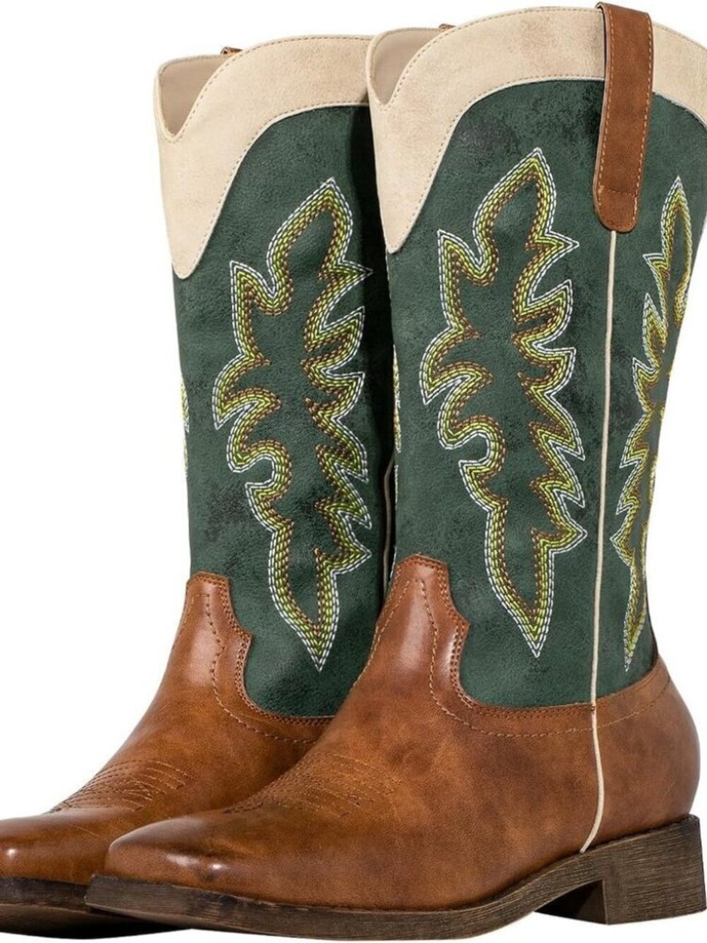 SheSole Womens Green Brown Cowboy Square Toe Cowgirl Wide Calf Western Boots